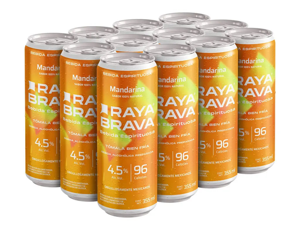 [12packMand] Raya Brava Mandarina - Bebida Espirituosa con 4.5 de Alc, 12 Pack (c)